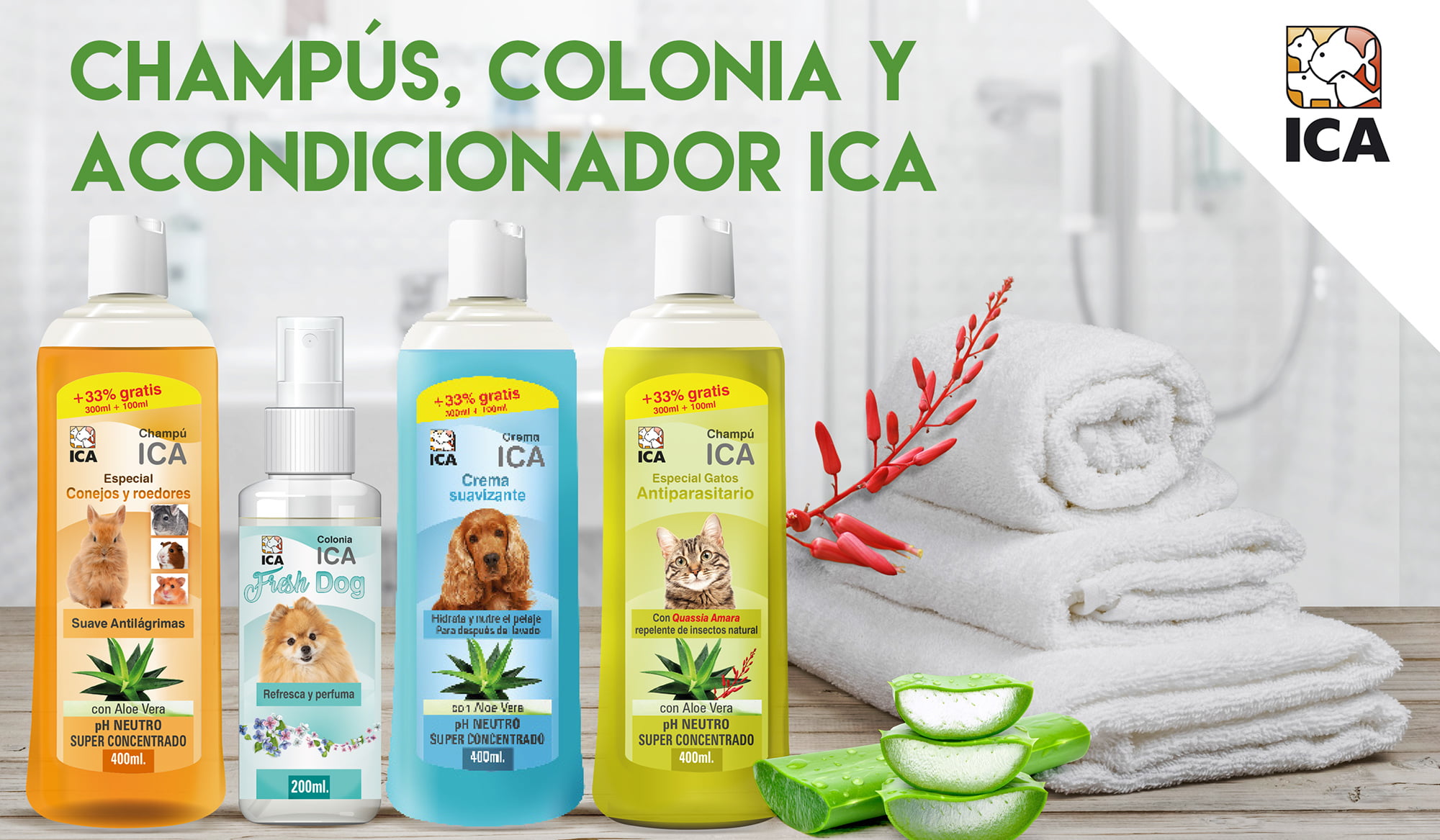 Champús, acondicionador y colonia ICA